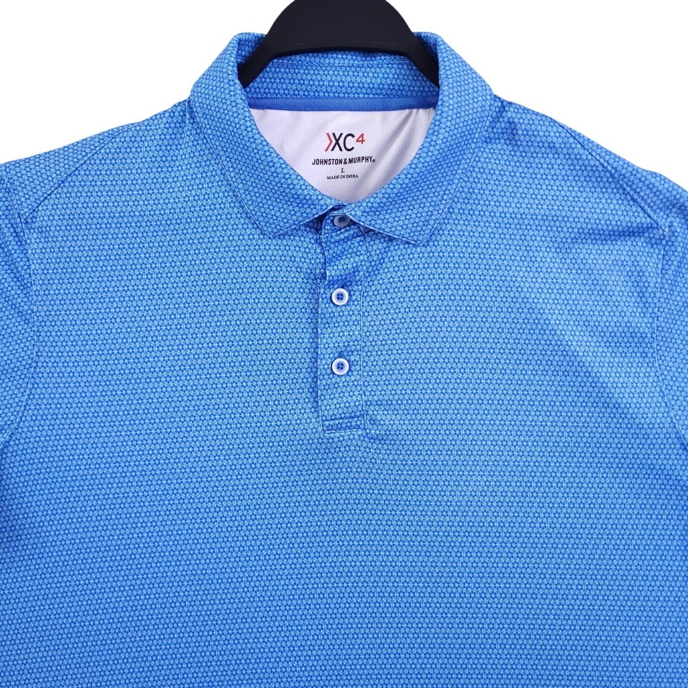 Johnston Murphy XC4 Polo Shirt Mens L Blue Geometric Golf Performance Tech